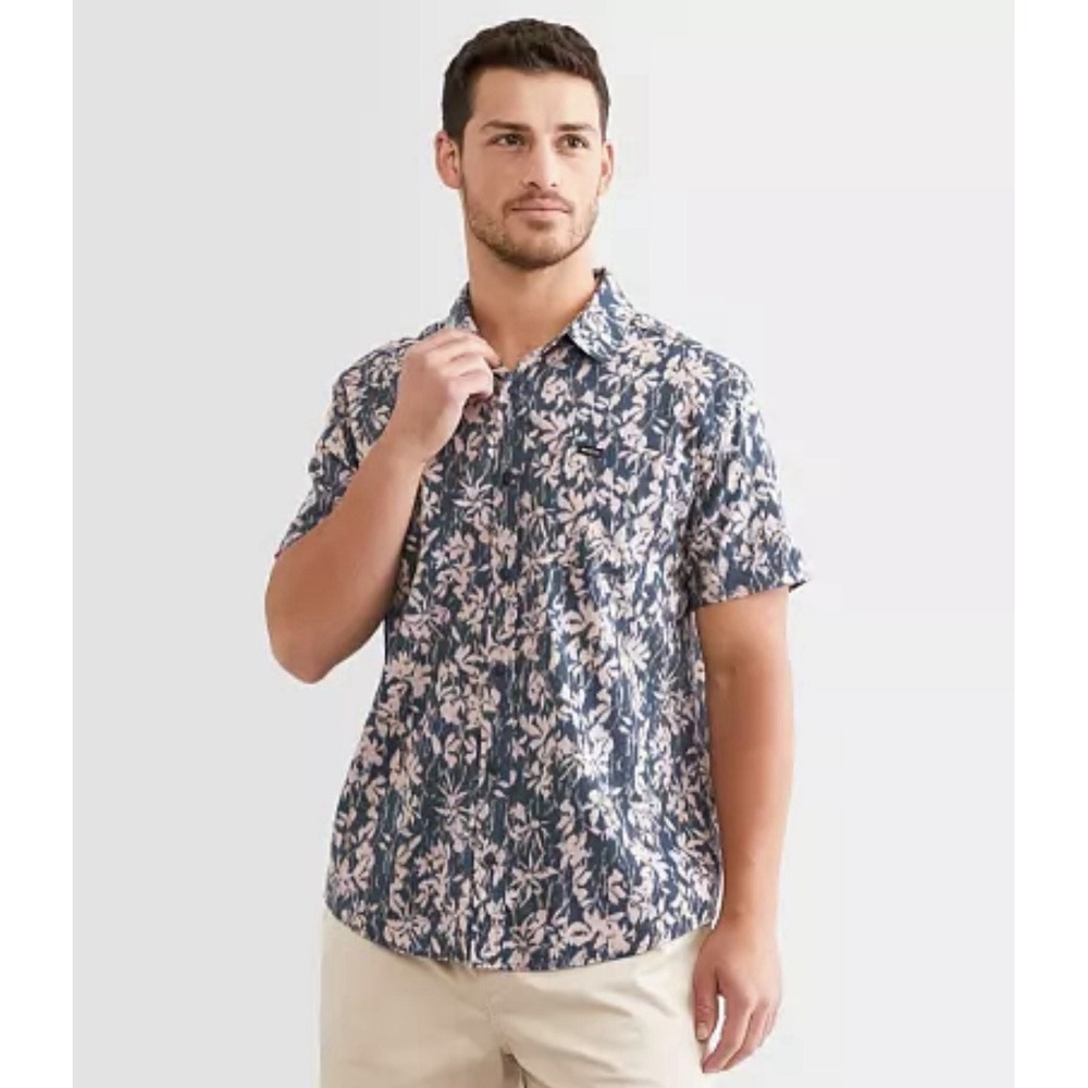 $60 RVCA Short Sleeve Anytime Palm Tree Woven Shirt Mens Size‎ Small Button Up